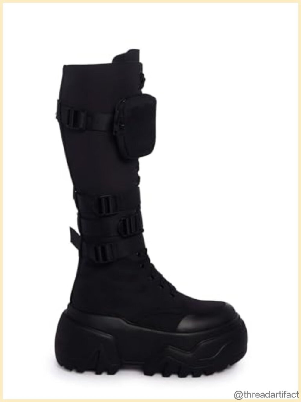 Knee High Platform Combat Boots Buckle Straps Side Zip Closure